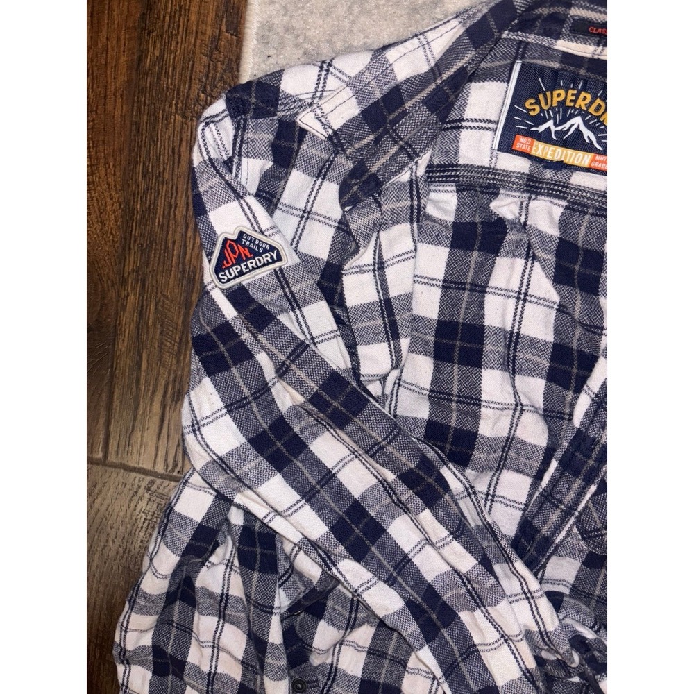 Superdry Expedition Flannel Shirt Mens Medium Blue White Plaid Classic Fit - Picture 4 of 4